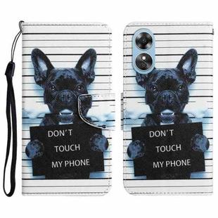 For OPPO A17 Colored Drawing Leather Phone Case(Black Dog)