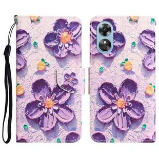 For OPPO A17 Colored Drawing Leather Phone Case(Purple Flower)