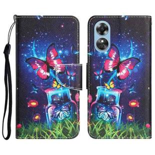For OPPO A17 Colored Drawing Leather Phone Case(Bottle Butterfly)