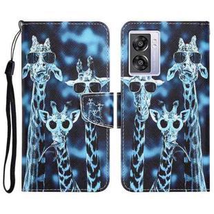 For OPPO A57 2022 Colored Drawing Leather Phone Case(Giraffes)