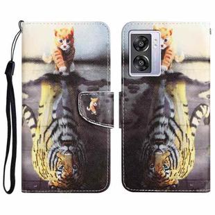 For OPPO A57 2022 Colored Drawing Leather Phone Case(Tiger)