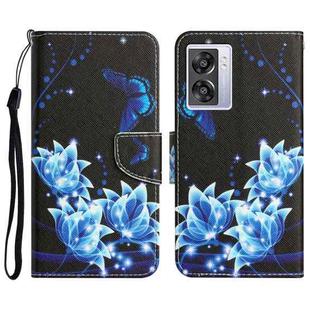 For OPPO A57 2022 Colored Drawing Leather Phone Case(Blue Butterfly)