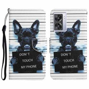 For OPPO A57 2022 Colored Drawing Leather Phone Case(Black Dog)