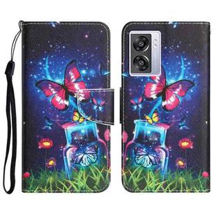 For OPPO A57 2022 Colored Drawing Leather Phone Case(Bottle Butterfly)