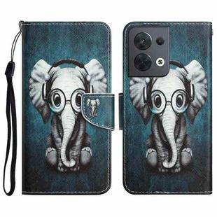 For OPPO Reno8 Colored Drawing Leather Phone Case(Earphone Elephant)