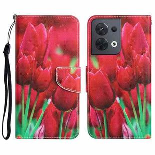 For OPPO Reno8 Colored Drawing Leather Phone Case(Tulips)