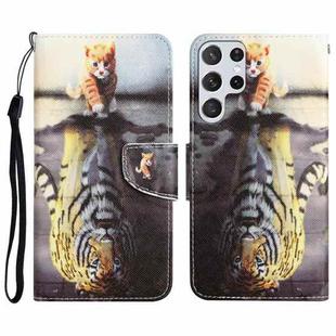 For Samsung Galaxy S23 Ultra 5G Colored Drawing Leather Phone Case(Tiger)