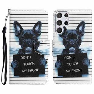 For Samsung Galaxy S23 Ultra 5G Colored Drawing Leather Phone Case(Black Dog)