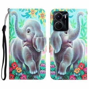 For vivo Y16 Colored Drawing Leather Phone Case(Elephant)