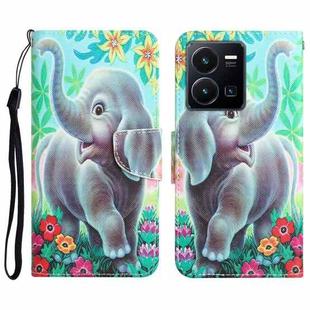 For vivo Y22s Colored Drawing Leather Phone Case(Elephant)