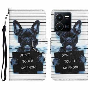 For vivo Y22s Colored Drawing Leather Phone Case(Black Dog)