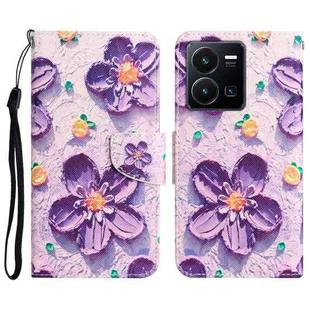 For vivo Y22s Colored Drawing Leather Phone Case(Purple Flower)