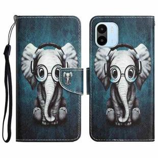For Xiaomi Redmi A1 Colored Drawing Leather Phone Case(Earphone Elephant)