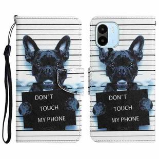 For Xiaomi Redmi A1 Colored Drawing Leather Phone Case(Black Dog)