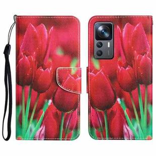 For Xiaomi 12T / 12T Pro / Redmi K50 Ultra Colored Drawing Leather Phone Case(Tulips)