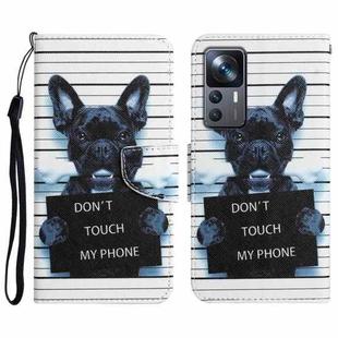 For Xiaomi 12T / 12T Pro / Redmi K50 Ultra Colored Drawing Leather Phone Case(Black Dog)