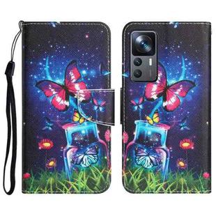 For Xiaomi 12T / 12T Pro / Redmi K50 Ultra Colored Drawing Leather Phone Case(Bottle Butterfly)