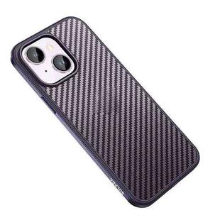 For iPhone 14 SULADA Carbon Fiber Textured Shockproof Metal + TPU Frame Case(Dark Purple)