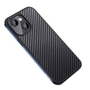 For iPhone 14 Plus SULADA Carbon Fiber Textured Shockproof Metal + TPU Frame Case(Dark Blue)