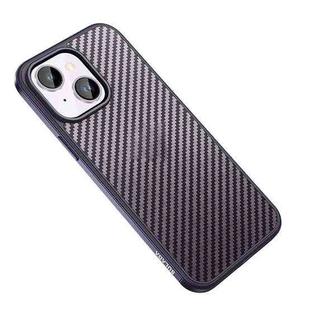For iPhone 14 Plus SULADA Carbon Fiber Textured Shockproof Metal + TPU Frame Case(Dark Purple)