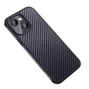 For iPhone 14 Plus SULADA Carbon Fiber Textured Shockproof Metal + TPU Frame Case(Black)