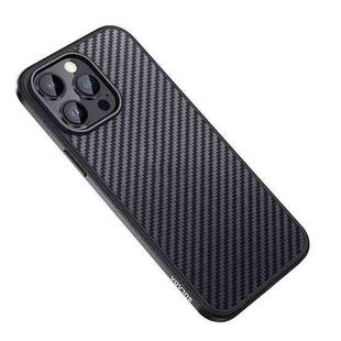 For iPhone 14 Pro SULADA Carbon Fiber Textured Shockproof Metal + TPU Frame Case(Black)