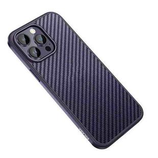 For iPhone 14 Pro Max SULADA Carbon Fiber Textured Shockproof Metal + TPU Frame Case(Dark Purple)