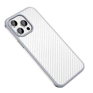 For iPhone 14 Pro Max SULADA Carbon Fiber Textured Shockproof Metal + TPU Frame Case(Silver)