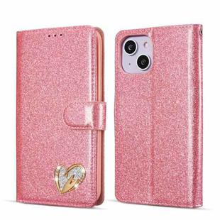 For iPhone 14 Plus Glitter Powder Love Leather Phone Case(Rose Red)