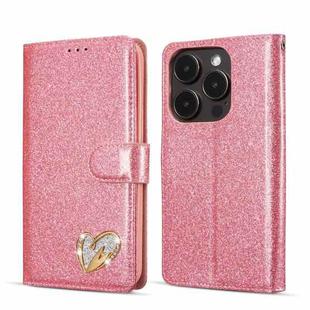 For iPhone 14 Pro Glitter Powder Love Leather Phone Case(Rose Red)