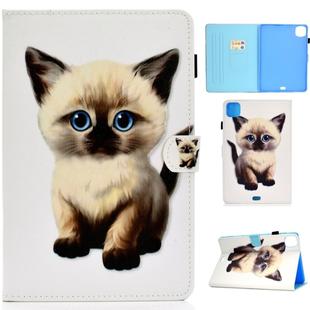 For iPad Pro 11 (2020) Sewing Thread Horizontal Painted Flat Leather Tablet Case with Sleep Function & Pen Cover & Anti Skid Strip & Card Slot & Holder(Kitten)