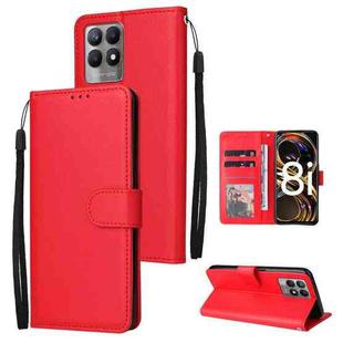 For Realme 8i Multifunctional Horizontal Flip Leather Case with Three Card Slot(Red)
