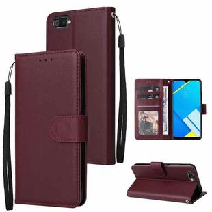 For Realme C2 Multifunctional Horizontal Flip Leather Case with Three Card Slot(Wine Red)