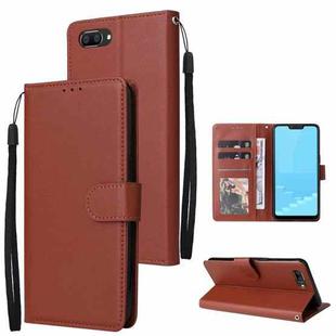 For OPPO A5 / A3s / A12e / C1 Multifunctional Horizontal Flip Leather Case with Three Card Slot(Brown)
