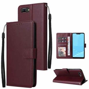 For OPPO A5 / A3s / A12e / C1 Multifunctional Horizontal Flip Leather Case with Three Card Slot(Wine Red)