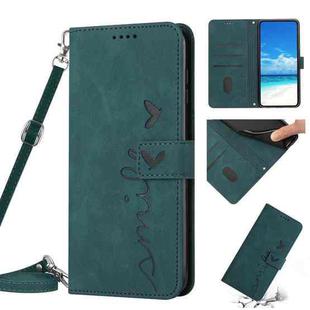 For Samsung Galaxy S23 5G Skin Feel Heart Pattern Leather Phone Case With Lanyard(Green)