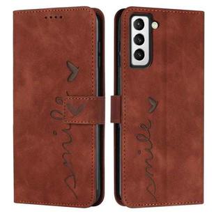 For Samsung Galaxy S23 5G Skin Feel Heart Pattern Leather Phone Case(Brown)