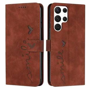 For Samsung Galaxy S23 Ultra 5G Skin Feel Heart Pattern Leather Phone Case(Brown)