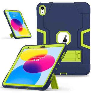 For iPad 10th Gen 10.9 2022 Contrast Color Silicone + PC Tablet Case with Holder(Navy Blue Yellow Green)