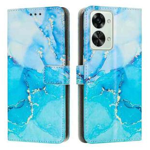 For OnePlus Nord 2T Painted Marble Pattern Leather Phone Case(Blue Green)