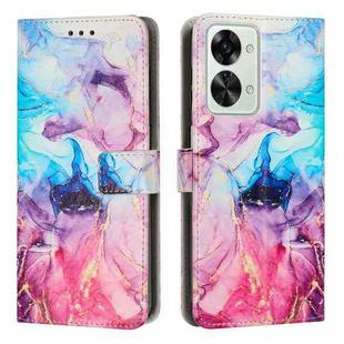 For OnePlus Nord 2T Painted Marble Pattern Leather Phone Case(Pink Purple)
