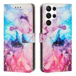 For Samsung Galaxy S23 Ultra 5G Painted Marble Pattern Leather Phone Case(Pink Purple)