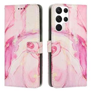 For Samsung Galaxy S23 Ultra 5G Painted Marble Pattern Leather Phone Case(Rose Gold)