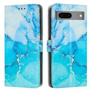 For Google Pixel 7 Painted Marble Pattern Leather Phone Case(Blue Green)