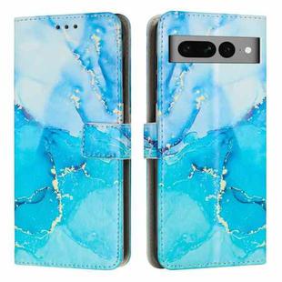 For Google Pixel 7 Pro Painted Marble Pattern Leather Phone Case(Blue Green)