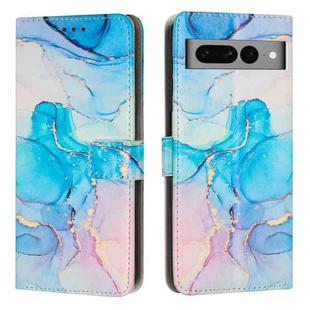 For Google Pixel 7 Pro Painted Marble Pattern Leather Phone Case(Pink Green)
