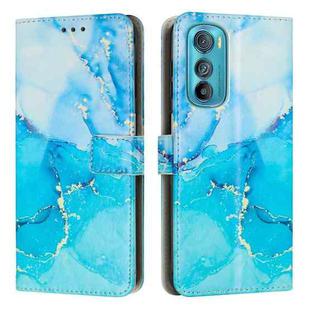 For Motorola Edge 30 Painted Marble Pattern Leather Phone Case(Blue Green)