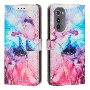 For Motorola Edge 2022 Painted Marble Pattern Leather Phone Case(Pink Purple)