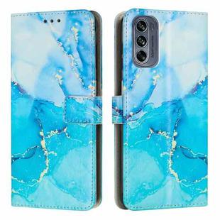 For Motorola Moto G62 5G Painted Marble Pattern Leather Phone Case(Blue Green)