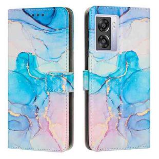 For OPPO A57 2022 Painted Marble Pattern Leather Phone Case(Pink Green)